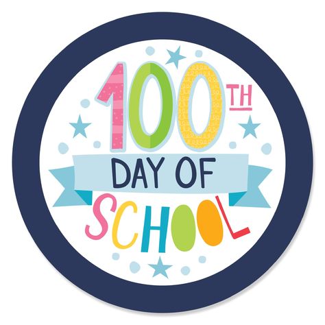 100 Days Party, Happy 100th Day Of School, Round Sticker Labels, Easy Party Decorations, School Cartoon, Diy Party Supplies, School Celebration, 100th Day Of School, School Memories