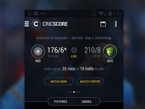 Cricket Score App Cricket Score, Test Day, Mobile App Ui, Ui Design Inspiration, App Logo, Apple Ios, App Ui Design, Screen Design, Ux Ui