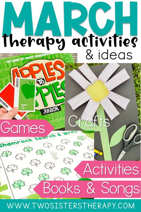 Looking for some low-prep, easy March speech and fine motor activities that are perfect for co-treating and are sure to bring smiles to your therapy room? Head to our blog for peek into our speech and motor groups as well as everything you need to plan out your co-treat groups for the entire month including some FREEBIES! #slpfreebies #slp #finemotoractivities #speechtherapyideas #occupationaltherapy #schoolslp #schoolot March Speech Therapy, March Speech Therapy Activities, Spring Speech Therapy Activities, Spring Speech Therapy, March Themes, March Activities, Slp Activities, School Slp, Activities Ideas