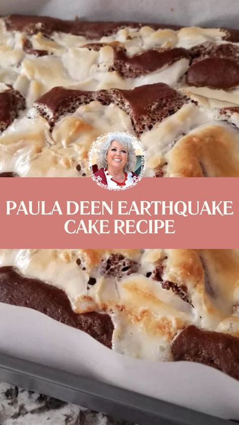 Paula Deen Earthquake Cake Recipe Paula Deen Dessert Recipes, Earthquake Cake Recipe German Chocolate, Paula Deen Chocolate Pie, Earth Quake Cake, Earthquake Cake Recipe, White Texas Sheet Cake, Earthquake Cake Recipes, Volcano Cake, Earthquake Cake