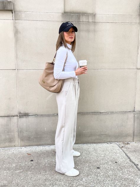 Anine Bing Hat Outfit, Mockneck Top Outfit, Veja Sneakers, Polished Pebble, Mock Neck Top, Neutral Outfit, Anine Bing, Outfits With Hats, All White