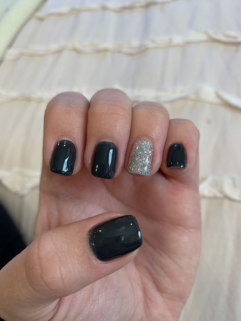 Charcoal grey with a silver sparkle accent nail #gel #grey #sparkle Charcoal Grey Nails, Beer Tattoos, Black Nails With Glitter, Beer Theme, Gray Nails, Nail Tattoo, New Year's Nails, Accent Nails, Types Of Nails