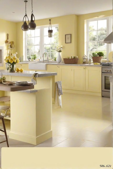 kitchen wall paint, interior design, home decor, wall paint colors Yellow Paint Colors For Kitchen Walls, Light Yellow Kitchen Walls, Color For Kitchen Walls, Yellow Kitchen Paint, Mars House, Pale Yellow Kitchens, Kitchen Wall Paint, Yellow Kitchen Walls, Kitchen Color Yellow