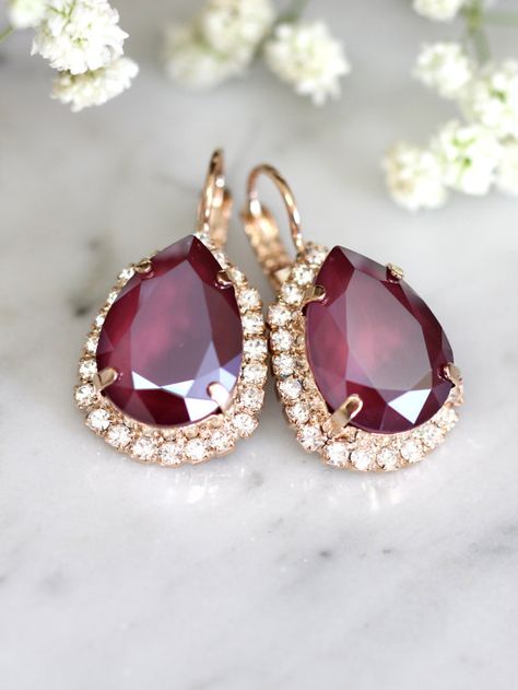 Ruby Earrings, Marsala Earrings, Bridal Ruby Earrings, Swarovski Ruby Earrings, Ruby Swarovski Drop Earrings, Bridesmaids Earrings.  Get a sparkly look with Our Signature Swarovski Crystal drop earrings, faceted for extra shine in a delicious variety of colors finishes and styles  Petite Delights is an Official SWAROVSKI® Branding Partner Our brand is legally licensed & authorized By Swarovski Company for high quality manufacturing.  Details : ♥ U.S packages shipped via USPS® insured+USPS... Maroon Crystal, Maroon Earrings, Dark Red Earrings, Swarovski Drop Earrings, Garnet Drop Earrings, Swarovski Crystal Drop Earrings, Bridesmaids Earrings, Garnet Crystal, Garnet Earrings