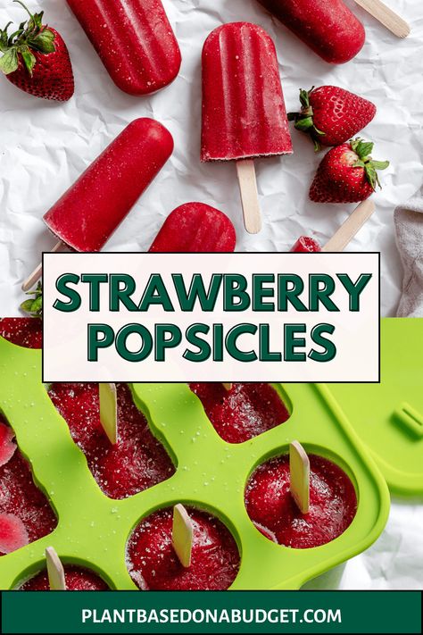 Easy Strawberry Popsicles Homemade Strawberry Popsicles, Strawberry Ice Lollies, Strawberry Popsicles Recipe, Strawberry Kale Salad, Easy Popsicle Recipes, Strawberry Pineapple Smoothie, Plant Based Dessert Recipes, Banana Popsicles, Strawberry Popsicles