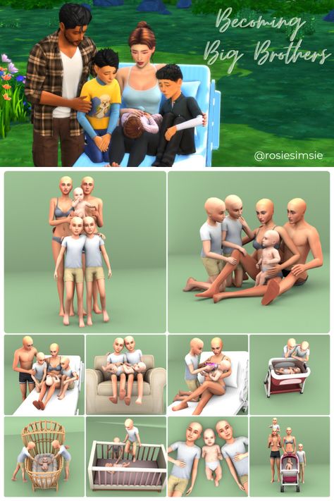 RosieSimsie 4 Group Poses, Large Family Poses, Twins Posing, Sims 4 Hair Male, Sims 4 Tattoos, Sims Baby, Sims 4 Family, Sims Packs, Big Brothers