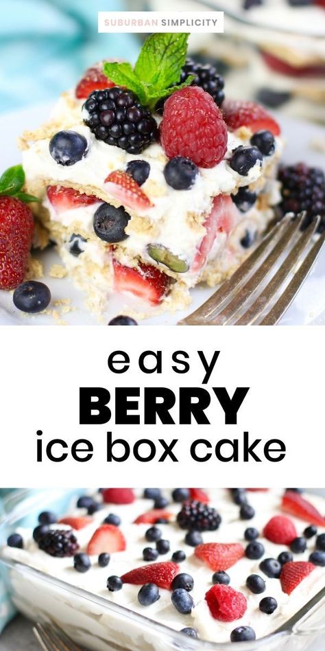 Easy Berry Dessert No Bake, Ree Drummond Lemon And Berry Icebox Cake, Berry Icebox Cake Graham Crackers, Whipped Cream Fruit Cake, No Bake Berry Icebox Cake, No Bake Summer Berry Icebox Cake, Berry Whipped Cream Dessert, No Bake Berry Dessert, Lemon Berry Icebox Cake