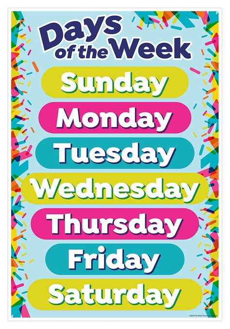 Sunday Monday Chart, 1st Birthday Boy Themes, Newsletter Names, School Suplies, School Kids Crafts, Classroom Calendar, Teacher Products, Birthday Themes For Boys, Sunday Monday Tuesday