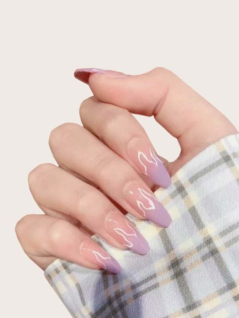 24pcs Two Tone Fake Nail With 1pc Double-sided Tape | SHEIN USA Flame Nail Art, Tape Nail Art, Pastel Nail Art, Pastel Nails Designs, Mauve Purple, Nail Swag, Acrylic Nails Coffin Short, Fake Nail, Pastel Nails