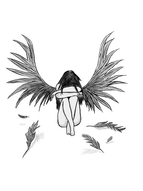 "The angel was so broken she ended up loosing her feathers." Angel Sketch, Broken Angel, Feather Drawing, Sketches Pencil, Art Drawings Sketches Pencil, Playlist Covers, Angel Art, The Angel, Tattoo Sketches