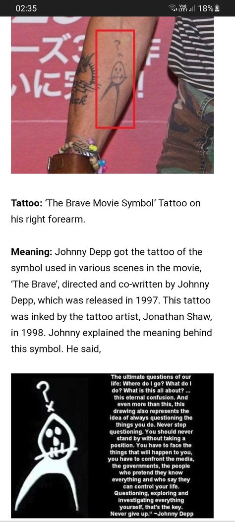 Johnny Depp Tattoos, Brave Tattoo, Brave Movie, Adventure Time Tattoo, Be Brave Tattoo, Symbol Tattoos, The Brave, Johnny Depp, Just The Way