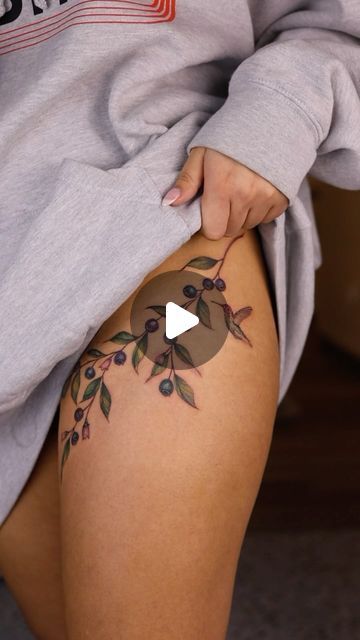 Anastasia Tattoo, Blueberry Tattoo, Blueberry Branch, Cute Blueberry, Branch Tattoo, Bear Tattoo, Hummingbird Tattoo, Feminine Tattoos, Artist On Instagram