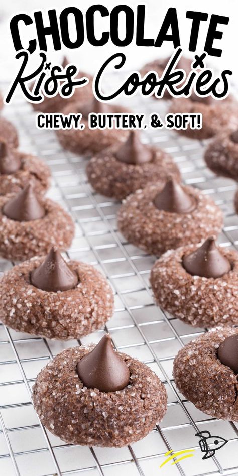 Kiss Cookie Recipe, Chocolate Kiss Cookies, Hershey Kiss Cookies, Chewy Chocolate Cookies, Kiss Cookies, Chocolate Cookie Dough, Chocolate Sugar Cookies, Sugar Cookie Dough, Delicious Cookie Recipes