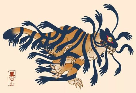 #dreamtiger on Instagram | Hashtags Old Hag, Tiger Drawing, Swag Art, Tiger Art, Fantasy Creatures Art, Scary Art, Mythological Creatures, Monster Design, Art Prompts