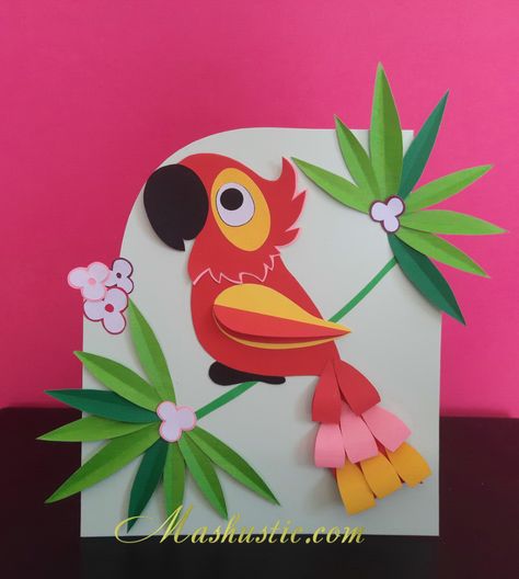 3d Parrot Paper Craft, Parrot Craft Preschool, Parrot Paper Craft, Paper Birds Craft, Parrot Template, Paper Parrot, Diy Parrot, Bird Paper Craft, Parrot Craft