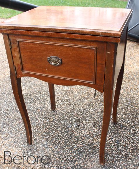 Simple Sewing Table Makeover | Confessions of a Serial Do-it-Yourselfer Sewing Machine Table Makeover, Sewing Table Makeover, Small Side Table Redo Ideas, End Table Furniture Flip, Small Side Table Flip, Liquor Table, Refurbished Side Table With Drawer, Referbished Side Table, Antique Small Side Table