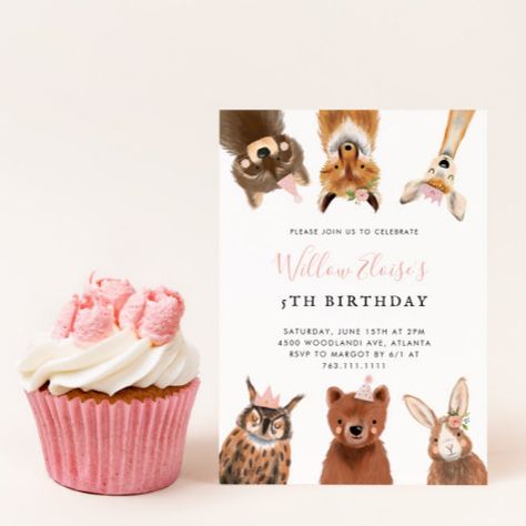 $2.8 | Woodland Pink Birthday Party - birthday party, woodland party, woodland animals, girl birthday, raccoon fox deer, owl bear rabbit, pink, woodland birthday, forest theme party, woodland theme Animals First Birthday Party, 65th Birthday Invitations, Pink Birthday Party Invitations, Woodland Invitation Birthday, Owl Bear, Pink First Birthday, 80th Birthday Invitations, Woodland Birthday Party, Birthday Party Design