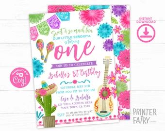 PrinterFairy - Etsy Spain Fiesta First Birthday, Pizza Party Invitations, Fiesta Birthday Invitations, Second Birthday Party, Fiesta Birthday Party, Fiesta Theme, Fiesta Decorations, Fiesta Birthday, 1st Birthday Invitations