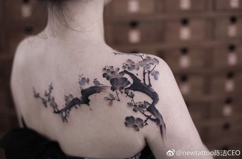 Ink Style Tattoo, Plus Size Tattoos, Tattoos Chinese, Paintbrush Tattoo, Cherry Tree Tattoos, Now Tattoo, Delicate Flower Tattoo, Like Tattoos, Modern Art Tattoos