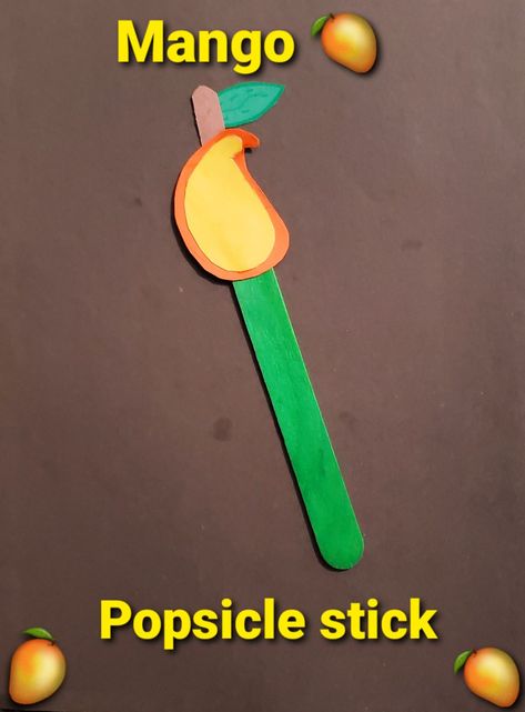 Craft for kids - Mango Popsicle stick craft🥭 Mango Day Celebration Ideas In School, Mango Craft Preschool, Mango Day Activity For Kids, Mango Activity Preschool, Mango Craft Activity For Kids, Pineapple Activities For Preschool, Mango Craft, Mango Coconut Popsicle, Mango Popsicles