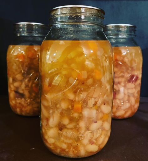 Bean Soup for Pressure Canning Ham And Bean Soup Canning Recipe, Canning Bean And Bacon Soup, Bean And Bacon Soup For Canning, Ham Canning Recipes, Canning Navy Bean And Ham Soup, Canned Beans And Ham, Canning Bean Soup Recipes, Canned Ham And Bean Soup, Pressure Canning Ham And Bean Soup