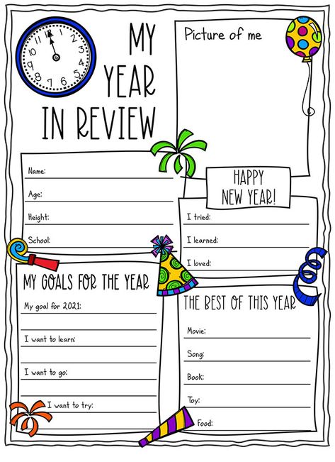 Kids New Years Resolutions Printable 2022, New Years One Word Activity, New Year Kids Games, News Years Activities For Kids, Diy For New Year, New Year Kid Activities, New Years Eve Resolutions For Kids, Happy New Year 2024 Worksheet, 2024 Worksheets For Kids