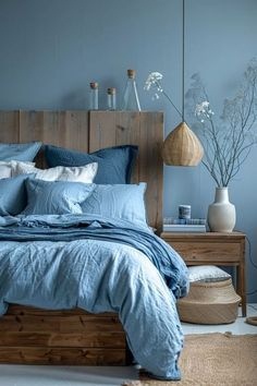 Blue Bedroom Color Schemes, Home Bedroom Ideas, Blue Bedroom Colors, Light Blue Bedroom, Blue Bedroom Ideas, Living Space Decor, Ikea Bedroom, Couch Design, Bedroom Color Schemes