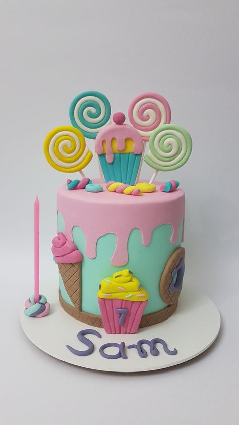 Cute cake design Candy Land Cake Ice cream Cake Candy And Ice Cream Birthday Cake, Candy Land Cake Ideas Simple, Candy Land Cake Design, Candyland Cake Ideas, Candy Land Cake Ideas, Ice Cream Theme Birthday Cake, Carnival Cake Ideas, Candy Land Theme Cake, Ice Cream Cake Design