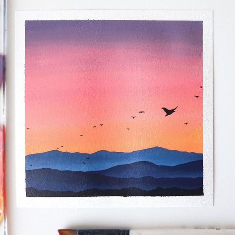 Sunset Hills Painting, Drawing Tutorials Step By Step, Painting Line Art, Sunset Hills, Time Drawing, Over The Hill, Journal Art, Sunset Landscape, Step By Step Painting