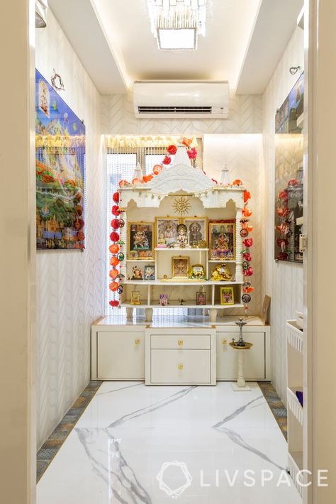 8 Luxurious Marble Mandir Designs That Will Inspire You Latest False Ceiling Designs, Temple Room, Home Decor Indian, Mandir Design, Temple Design For Home, Interior Design Your Home, Pooja Mandir, Indian Home Interior, Pooja Room Door Design