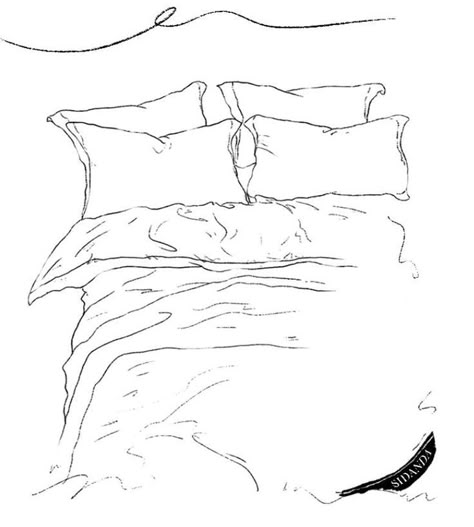 Bed Rotting Art, Bed Drawing Aesthetic, Cozy Bed Drawing, Two People Laying In Bed Drawing Reference, Bed From Above View Drawing, How To Draw Bed Sheets, Person Sleeping In Bed Drawing, Bed Background Drawing, Messy Bed Drawing