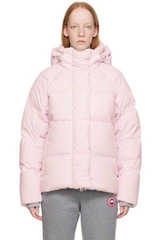 Pink Canada Goose, Canada Goose Puffer Jacket, Pink Hooded Winter Jacket, Slip Dress In Winter, Pink Winter Jacket, Dress In Winter, Pastel Jacket, Slip Dress Outfit, Chanel Fashion Show