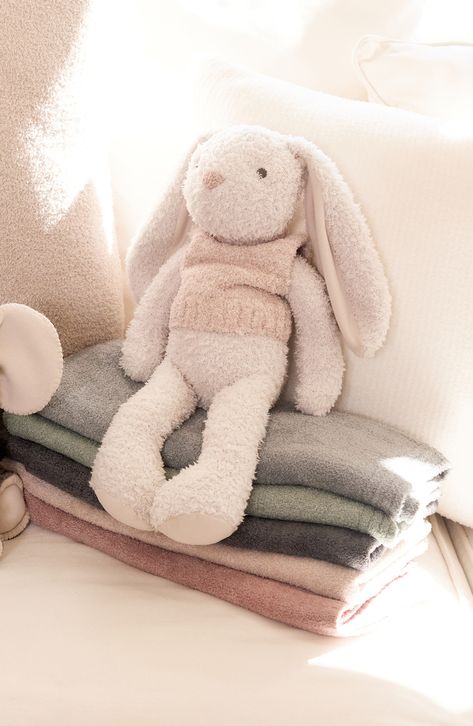 Made from a signature sumptuous lightweight knit, this snuggly bunny is the perfect sleepytime friend for your little one. 7" x 9" Polyester Imported Neutral Stuffed Animals, Baby Boy Nusery, Knitted Plushies, Sew Bunny, Plushies Aesthetic, Adorable Stuffed Animals, Vintage Stuffed Animals, Bunny Stuffed Animal, Knitted Bunny