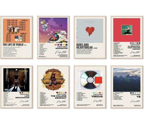 ASTRDECOR Kanye Album Cover Limited Edition Posters Set of 8, Rapper Music Posters Kanye Album Cover Posters for Room Aesthetic Canvas Wall Art Prints for Teens, Boys, Girls Room Decor (8x10inch, unframed) Music Posters Kanye, Kanye Album Cover, Drake Album Cover, Kanye West Albums, Posters For Room Aesthetic, Drakes Album, Posters For Room, Lost Poster, Aesthetic Canvas