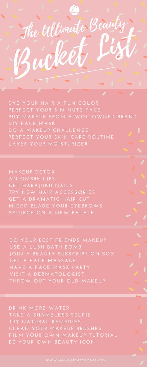 Beauty Tips: Here's your Ultimate Beauty Bucket List @nowletsgetgoing Beauty Bucket List, Pamper Checklist, Younique Presenter, Simple Healthy Dinner Recipes, Beauty Background, Makeup Challenges, Ombre Lips, Healthy Dinner Recipes For Kids, Breakfast Ideas For Picky Eaters