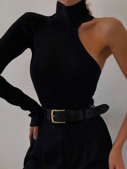 Fall Turtleneck, Mode Shoes, Casual Bodysuit, Fitted Jumpsuit, Body Suit Outfits, Slim Fit Top, Looks Black, Knit Bodysuit, Long Sleeve Bodysuit