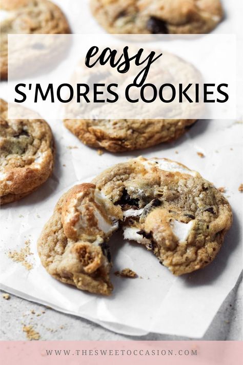 S’mores Cookies Recipe Easy, Homemade Smores Cookies, S’mores Cookies Easy, Unique Smores Recipes, Easy S’more Cookies, Smores Cookie Recipe, Brown Butter Smores Cookies, Peanut Butter Smores Cookies, Smores Cookie Recipes