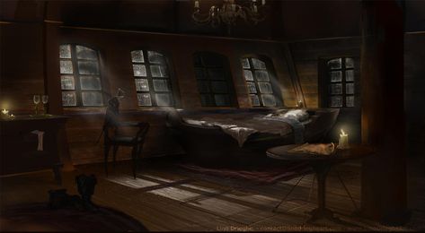 The Captain's Private Quarters by Lyno3ghe on DeviantArt Pirate Ship Bedroom, Tall Ships Art, Ship Tattoo Sleeves, Ship Interior, Tall Ship Model, Hidden Object Game, Captains Quarters, Navi A Vela, Rough Seas