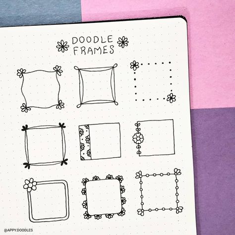 Doodle frames. Bullet journal doodles. #bulletjournalspread #doodleideas #doodledrawing #doodledesign #cutedoodles #bujo Agenda Doodles Planner Ideas, Bujo Frames Ideas, Journal Frames Doodle Borders, Journal Astetic, Bullet Journal Numbers, Journaling Frames, Bujo Frames, Doodle Frames And Borders, Doodle Borders Frames