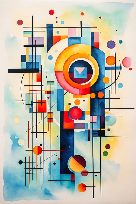 Modern Artists Paintings, Modern Art Paintings Contemporary, Geometric Art Painting, Bold Home Decor, Art Kandinsky, Modern Abstract Art Geometric, Mondrian Art, Circle Canvas, Kandinsky Art