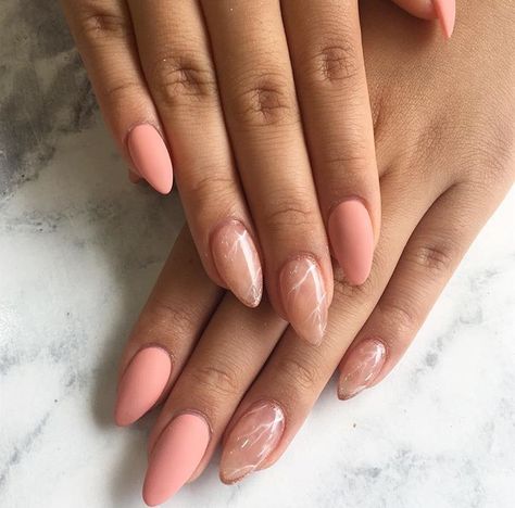 Spring Marble Nail Designs, Peaches And Cream Nails, Coral Marble Nails, Peach Marble Nails, Peachy Nails Designs, Nude Peach Nails, Peachy Nude Nails, Peach Nude Nails, Peachy Pink Nails