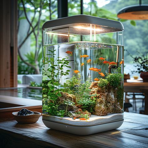 Small Aquarium Inspirations Fo Trendy Aquatic Designs! #newsmartgadgets Small Aquarium Design, Small Aquarium, Nature House, Small Fish Tanks, Fish Tank Design, Tropical Freshwater Fish, Aquatic Garden, Bowl Ideas, Water World