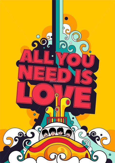 Beatles Illustration, Beatles Pop Art, Yellow Submarine Art, Beatles Party, Beatles Wallpaper, Beatles Vintage, Classic Rock Albums, Beatles Art, Vintage Poster Design