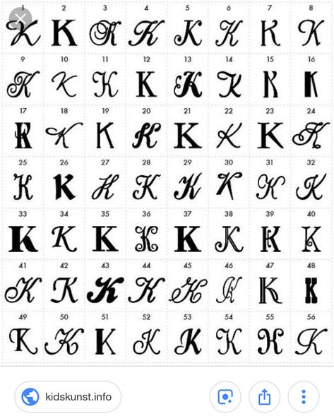 Letter K Font, Letter K Tattoo, Tattoo Writing Fonts, Tattoo Lettering Alphabet, Tattoo Script Fonts, Lettering Styles Alphabet, Alphabet Tattoo Designs, The Letter K, K Tattoo