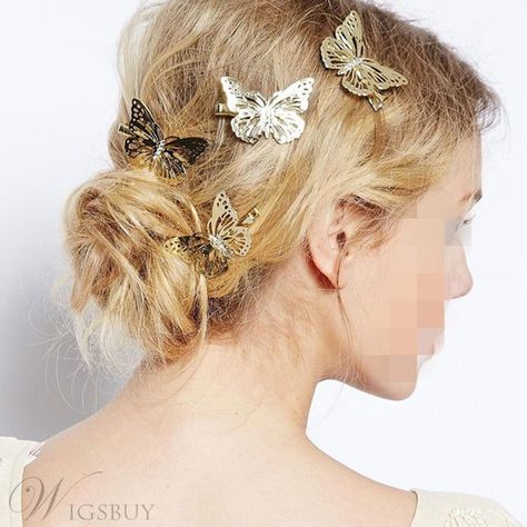 Elegance Hair, Long Face Hairstyles, Gold Hair Clips, Free People Accessories, Bridal Hair Clip, Butterfly Hair Clip, Hair Accessories Clips, Metal Hair Clips, Butterfly Clips