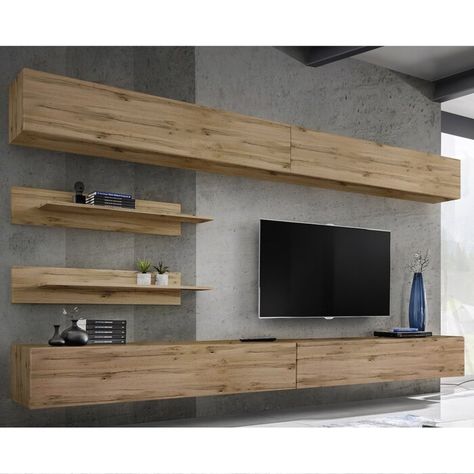 Orren Ellis Narvaez Floating Entertainment Center for TVs up to 70 inches | Wayfair Tv Unite, Sandstone House, Rak Tv, Ikea Living, Floating Entertainment Center, Modern Entertainment Center, Entertainment Wall, Cabin Exterior, Muebles Living