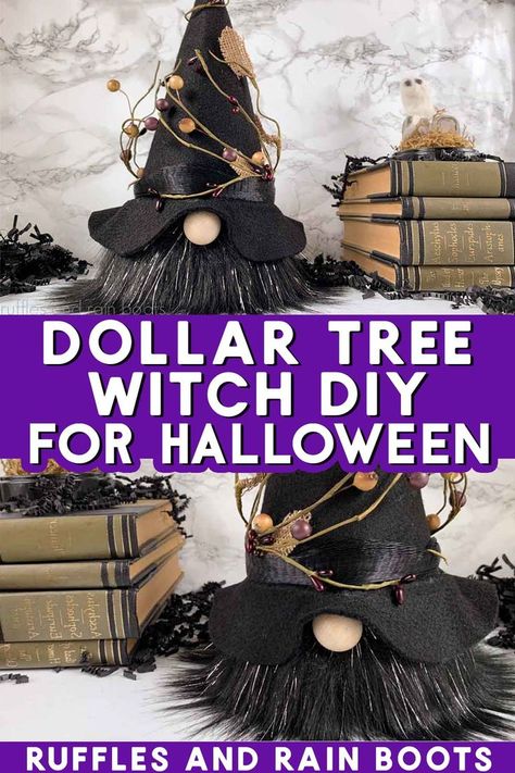 Diy Halloween Tree, Dollar Tree Halloween Decor, Witch Gnome, Witches Hats, Dollar Tree Halloween, Dollar Store Halloween, Witch Diy, Gnomes Diy, Fall Halloween Crafts