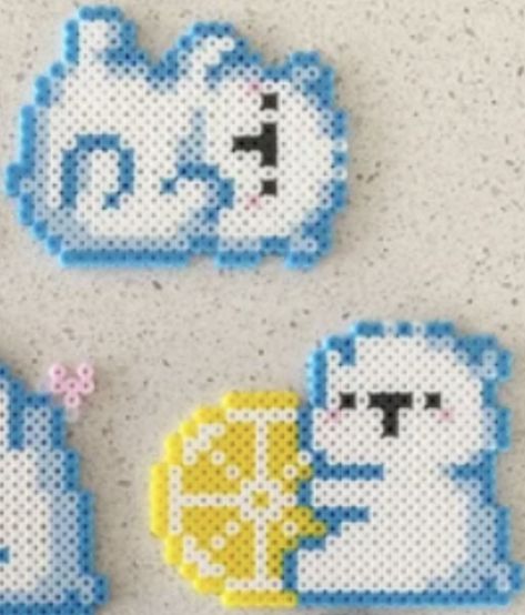 Sanrio Perler Bead Patterns Cinnamoroll, Perler Bead Kawaii, Cinnamon Roll Sanrio Perler Beads, Cinamoroll Pearler Beads, Rilakkuma Perler Bead Pattern, Yami Kawaii Perler Beads, Hamtaro Perler Beads, Cute Tooth, Fusion Beads