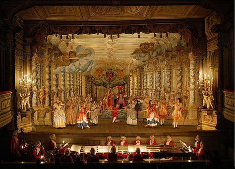 Baroque theatre. The painted columns reinforce the concept of illusion. Baroque Theatre, Theatrical Scenery, Filippo Brunelleschi, Opera Ballet, Giorgio Vasari, Andrea Palladio, Virtual Reality Technology, A Night At The Opera, Set Design Theatre