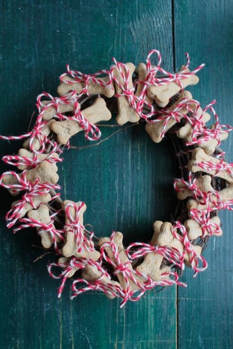 Dog Treat Wreath, Biscuit Wreath, Bone Wreath, Wreath Advent, Dog Advent Calendar, Cork Christmas Trees, Dog Biscuit, Wreath Project, Dog Wreath